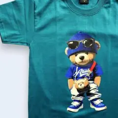 新品★レディース テディベア Tシャツ 半袖 青緑 熊 ストリート Sサイズ 1