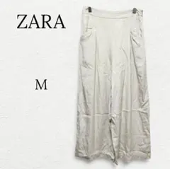 986【ザラ】とろみワイドパンツ ガウチョ ポケット ベージュ M オフィス通勤