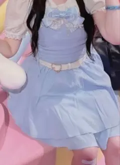 水色 フリルワンピース ガーリー