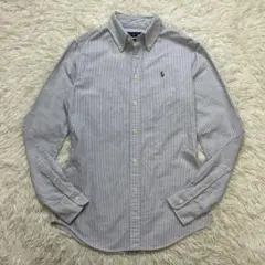 美品 S相当 ラルフローレン ストライプシャツ ブルー ホワイト  ポニー刺繍