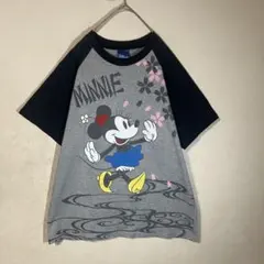 【Tシャツ】半袖　ミニー　ラグラン　和柄　Disney　使用感　古着