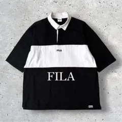 《 FILA フィラ 》 半袖 ポロシャツ ロゴ刺繍 ボーダーデザイン L