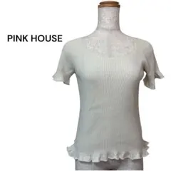 PINK HOUSE ピンクハウス リブニット フリル半袖トップス ホワイトのサムネイル