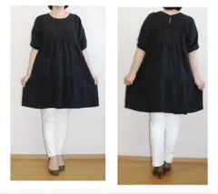 着物リメイク　黒のコラボワンピース＆チュニック　正絹