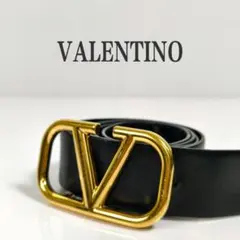 【美品】VALENTINO Vロゴ シグネチャーベルト ブラック ゴールド金具
