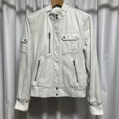 【限定SALE】adidas ホワイトレザー ライダースジャケット ビンテージ