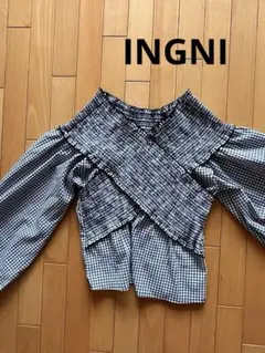 INGNIギンガムチェック クロスデザイン シャツ