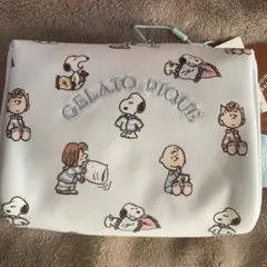 ジェラートピケ スヌーピー PEANUTS オリジナルアート 総柄ポーチ ブルー