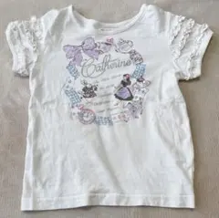 マザウェイズ Cathy 半袖Tシャツ 120 アリス柄 フリル袖 白のサムネイル