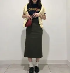 k1366H 新品　ジーユー レースアップ ナローミディスカート カーキ S