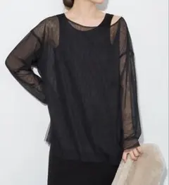 Plage　チュールレイヤードブラウス　黒　プラージュ