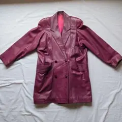 【レア】【訳あり】パープル ダブルブレスト レザージャケット 春秋 羊皮