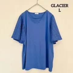 GLACIER 半袖トップス ブルー L 袖レース きれいめ