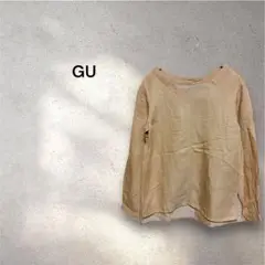 GU ジーユー＊リネンブレンド　Vネック ブラウス　ベージュ　S