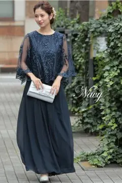 ◎新品◎haremode レーストップス結婚式ワイドパンツドレス ネイビー LL