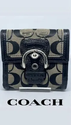 【正規品】COACH コーチ シグネチャー 二つ折り財布 ブラック×ベージュ