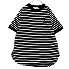 ユーエスポロアッスン　フレンチスリーブ ボーダー カットソー　黒 白　L