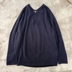 UNIQLN カシミヤ100% ふわふわ Vネックニット Lサイズ ネイビー