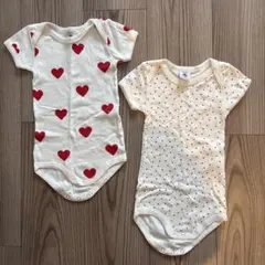 プチバトー　ハートプリント半袖ボディスーツ 2枚セット 12m/74cm