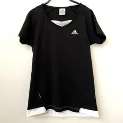 【S】adidas climalite レディース　VネックTシャツ　黒