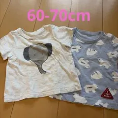 69-70cmベビー半袖Tシャツ 2枚セット ゾウ クマのサムネイル