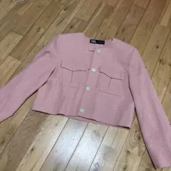ZARA ピンク ノーカラージャケット S