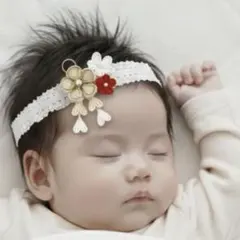 選べるサイズ　つまみ細工のベビーヘアバンド　お食い初め　100日祝い　ベビー袴