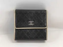 香奈兒 黑色皮革 雙摺錢包