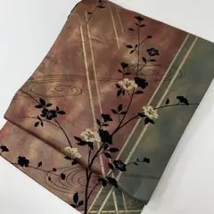 名古屋帯 金彩 上品な草花織 九寸 正絹 着物 HO-1772