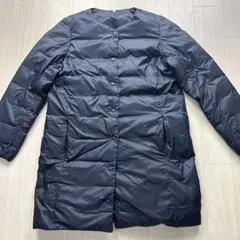 無印良品MUJI 軽量ダウンポケッタブルノーカラーコートS 紺