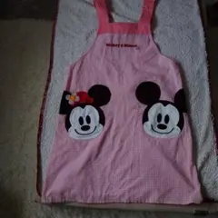 ミッキー＆ミニー エプロン ピンクチェック柄