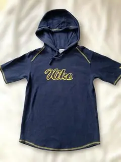 【希少】ナイキ 筆記体ロゴ 半袖パーカー 140 ネイビー ワッフル生地 紺