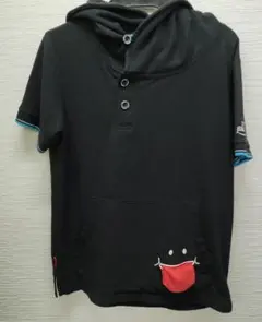 メンズ　UP! SMILE ブラック 半袖パーカー Sサイズのサムネイル