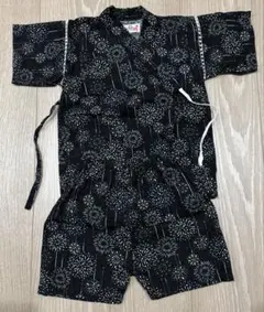 【未使用】くろわっさんすべべ ベビー甚平 95cm 花火柄 ブラック
