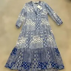 ZARA 青白パターン 長袖シャツワンピース
