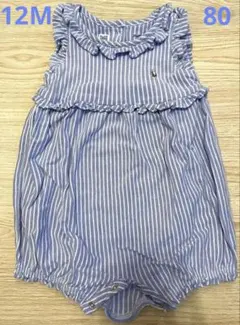 【美品】ラルフローレン ベビー ロンパース ストライプ ブルー 12M 80