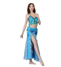 青いビーズ装飾のベリーダンスセットアップ