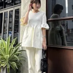 美品★DONOBAN ドノバン ミラノリブ ペプラムトップス　ホワイト　白