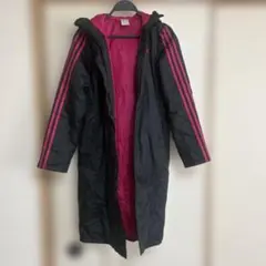 adidas フード付きロングコート M 黒/ピンク
