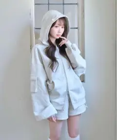 Satin ribbon point cargo zip setアイボリー