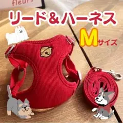 リード＆ハーネス赤 M　脱着簡単散歩お出かけ　犬猫 鈴　丈夫軽量調整可能 散歩用