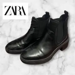 ZARA ブラック ショートブーツ 24.5cm 厚底 ヒール サイドゴア 黒