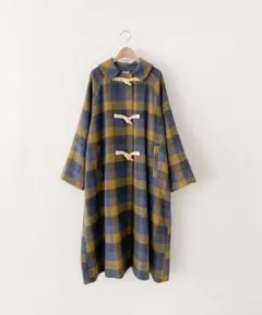 サマンサモスモス　 [タスマニアウール]2WAY襟ロングコート　チェック　ブルー