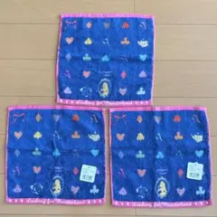 新品未使用　不思議の国のアリス　タオルハンカチ　3枚　今治タオル　紺　ピンク