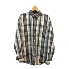 ノーティカ BDシャツ チェック Lネイビー ゆるだぼ 刺繍ロゴ 80s