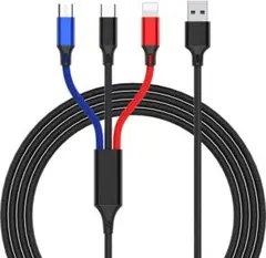 3in1 充電ケーブル USB 色使い分け ケーブル 3A 充電コード USB