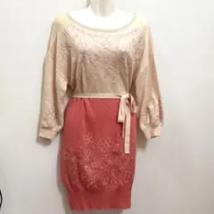 チェスティ ニットワンピース フラワー刺繍ワンピース 長袖ワンピース