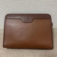 Burberry ブラウンレザー クラッチセカンドバックシボ革リストレット付き
