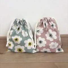 コップ袋　給食袋　巾着　花柄　くすみカラー　2点　ハンドメイド