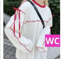WC ショルダーリボンメロウワッフルロンT